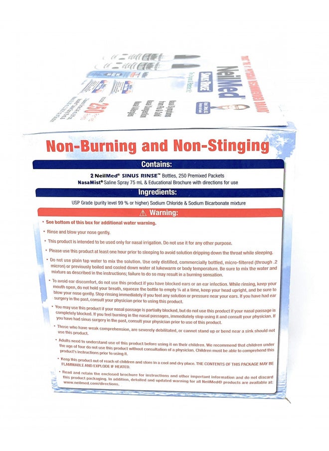 NeilMed NeilMed Sinus Rinse - 2 squeeze Bottles 240mL (8fl oz) & Nasamist Saline Spray 75mL - 250 Premixed Packets - BONUS Nasa Mist Saline Spray - Value Pack  - Image 4