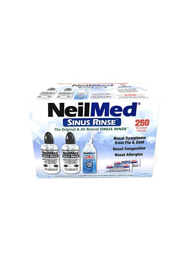 NeilMed NeilMed Sinus Rinse - 2 squeeze Bottles 240mL (8fl oz) & Nasamist Saline Spray 75mL - 250 Premixed Packets - BONUS Nasa Mist Saline Spray - Value Pack  - Image 1