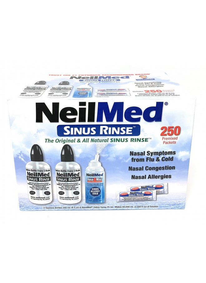 NeilMed NeilMed Sinus Rinse - 2 squeeze Bottles 240mL (8fl oz) & Nasamist Saline Spray 75mL - 250 Premixed Packets - BONUS Nasa Mist Saline Spray - Value Pack  - Image 2