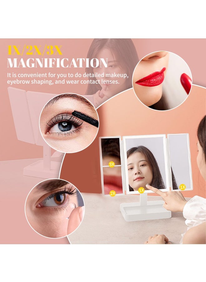 3-Sided Folding Makeup Mirror, Vanity Mirror with 1×, 2×, 3× Magnification Effects, Suitable for Exquisite Makeup in Various Occasions