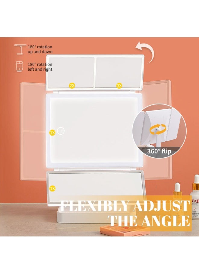 3-Sided Folding Makeup Mirror, Vanity Mirror with 1×, 2×, 3× Magnification Effects, Suitable for Exquisite Makeup in Various Occasions