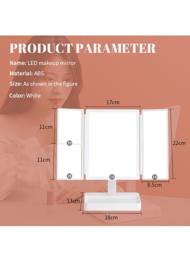 3-Sided Folding Makeup Mirror, Vanity Mirror with 1×, 2×, 3× Magnification Effects, Suitable for Exquisite Makeup in Various Occasions