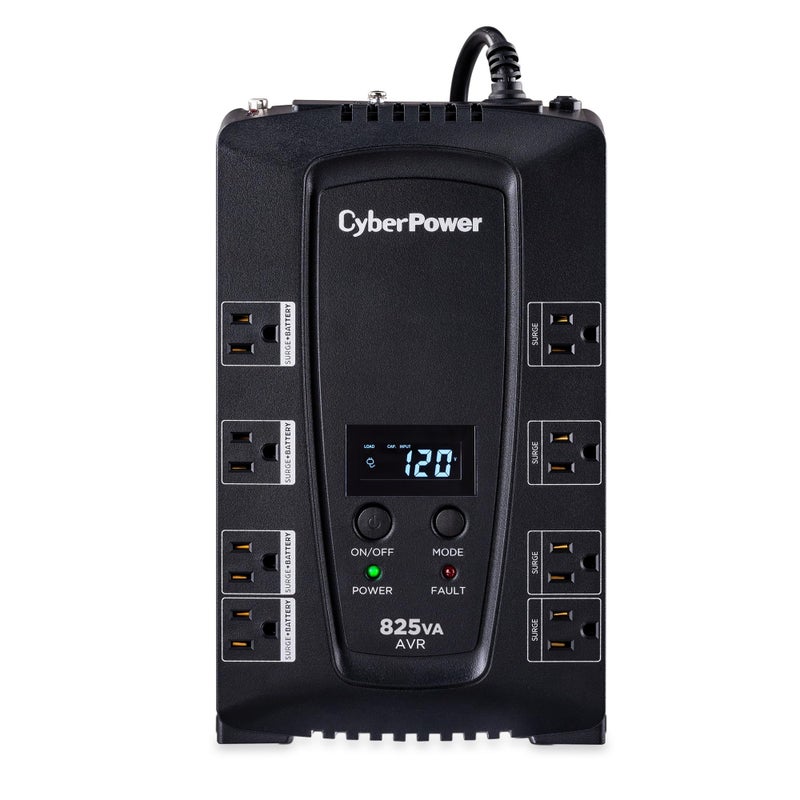 CyberPower CP825AVRLCD Intelligent LCD UPS Battery Backup and Surge Protector 825VA450W 8 Outlets AVR Compact UL Certified