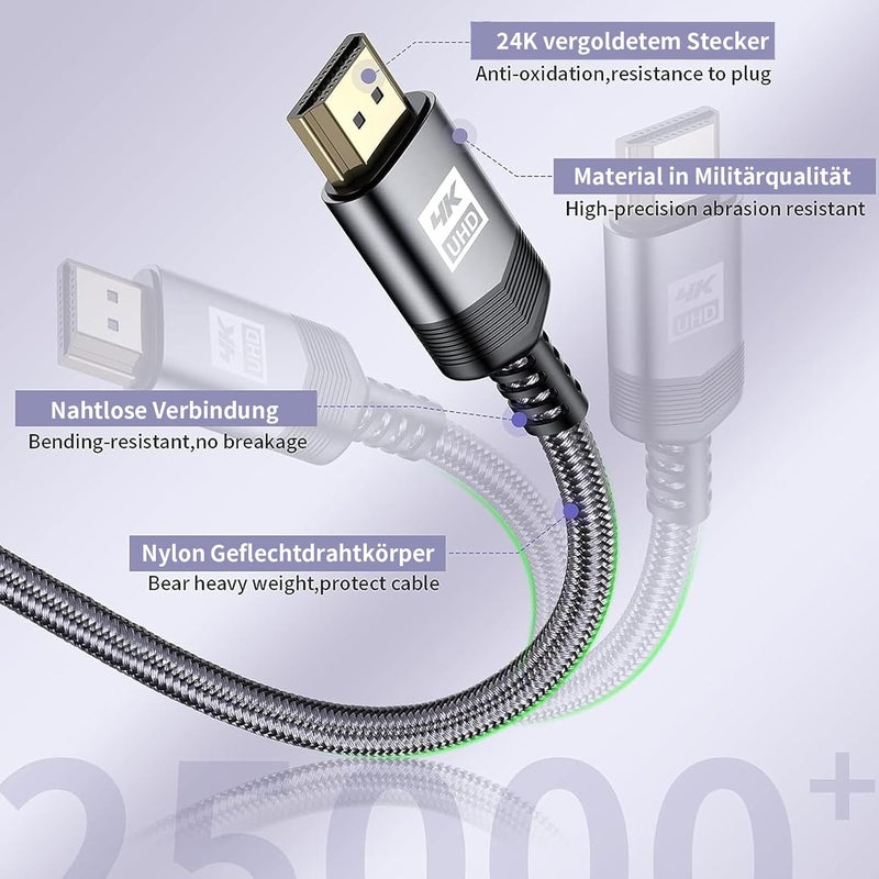 sweguard 4K HDMI Kabel 1Meter, HDMI 2.0 auf HDMI Kabel 4K@60Hz 18Gbps Nylon Geflechtkabel, vergoldete Anschlüsse mit Ethernet/Audio Rückkanal, kompatibel Video 4K UHD 2160p,HD 1080p, Xbox PS4 (GRAU) - Image 4