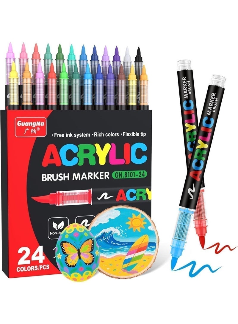 GuangNa 24 Color Soft Head Art DIY Hand Painting Graffiti Pen, Used for Art Supplies, School Supplies, Rock Art, Fabric Coatings, Fabric Marking Pen, Brush, Art Marking Pen - Image 1