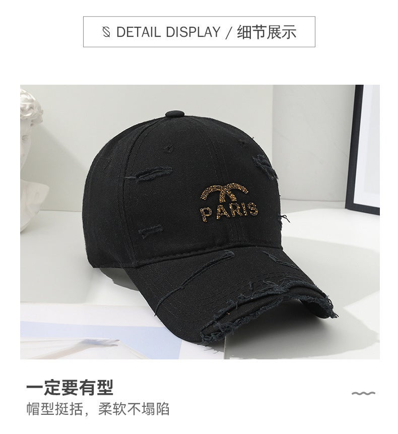 Baseball Cap Women 20 Denim Embroidered Letter Vintage Distressed Soft Brim Unisex Hat - Image 3