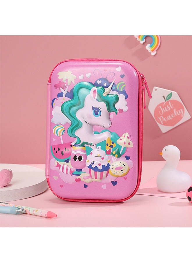 Loquat 3D Cartoon Unicorn Pencil Case, Lovely Large Capacity Compartments Pen Holder Marker Bag with Double Zipper, Portable EVA Hard Pencil Case Pen Bag (Pink) - Image 5