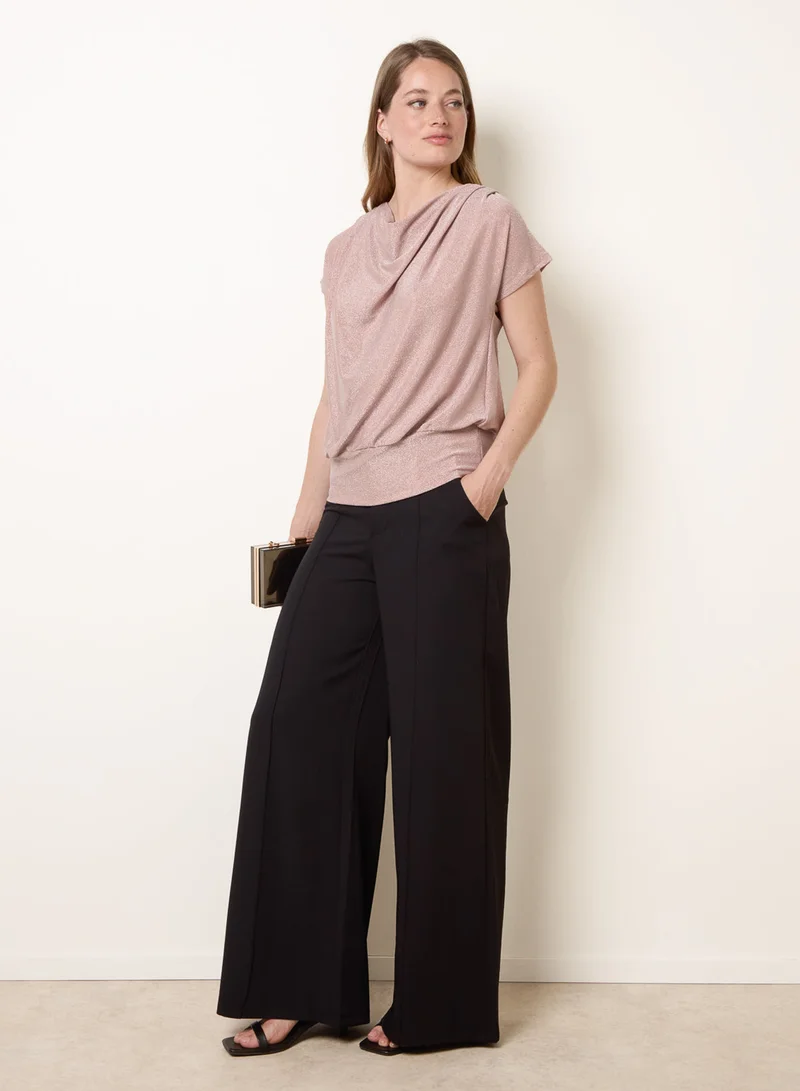 بلو فانيلا Lurex Metallic Cowl Neck Draped Top
