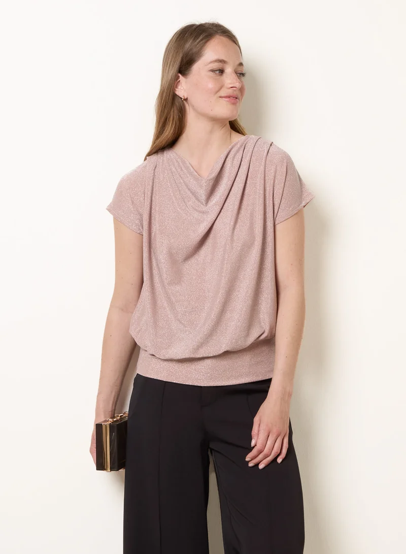بلو فانيلا Lurex Metallic Cowl Neck Draped Top