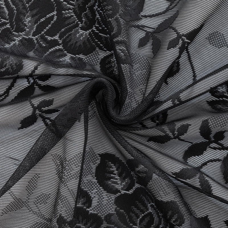 YJ YANJUN Black Lace Sheer Curtains- 63 Inches Length- Goth Curtains For Bedroom Kitchen   Vintage Peony Floral  2 Panels  Light Filtering  Witchy Gothic Haunted House Halloween Home Decor 52W X 63L Inch - Image 5
