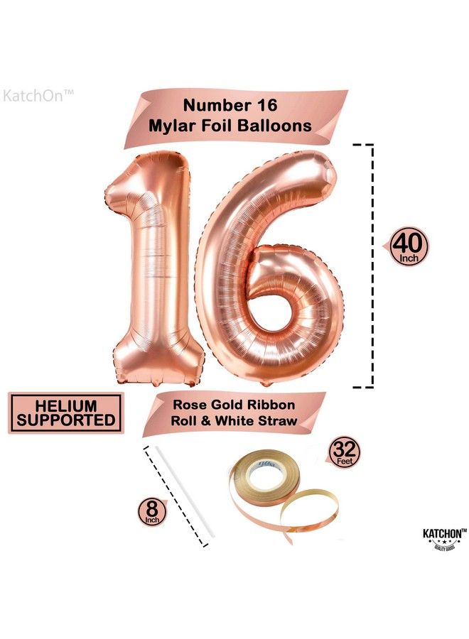 KATCHON Giant Rose Gold 16 Balloon Numbers 40 Inch ; Number 16 Balloons For Sweet 16 Birthday Decorations For Girls ; Rose Gold 16Th Birthday Decorations For Girls ; Sweet 16 Balloons Sweet 16 Decorations - Image 5