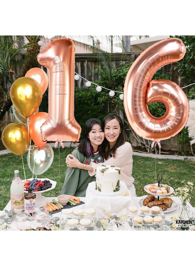 KATCHON Giant Rose Gold 16 Balloon Numbers 40 Inch ; Number 16 Balloons For Sweet 16 Birthday Decorations For Girls ; Rose Gold 16Th Birthday Decorations For Girls ; Sweet 16 Balloons Sweet 16 Decorations - Image 3