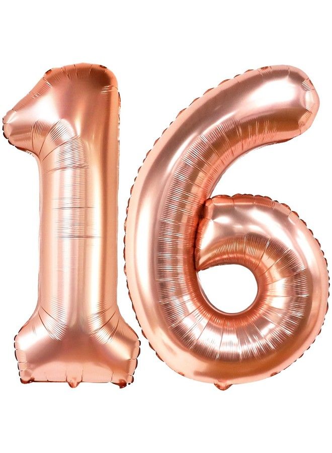 KATCHON Giant Rose Gold 16 Balloon Numbers 40 Inch ; Number 16 Balloons For Sweet 16 Birthday Decorations For Girls ; Rose Gold 16Th Birthday Decorations For Girls ; Sweet 16 Balloons Sweet 16 Decorations - Image 1