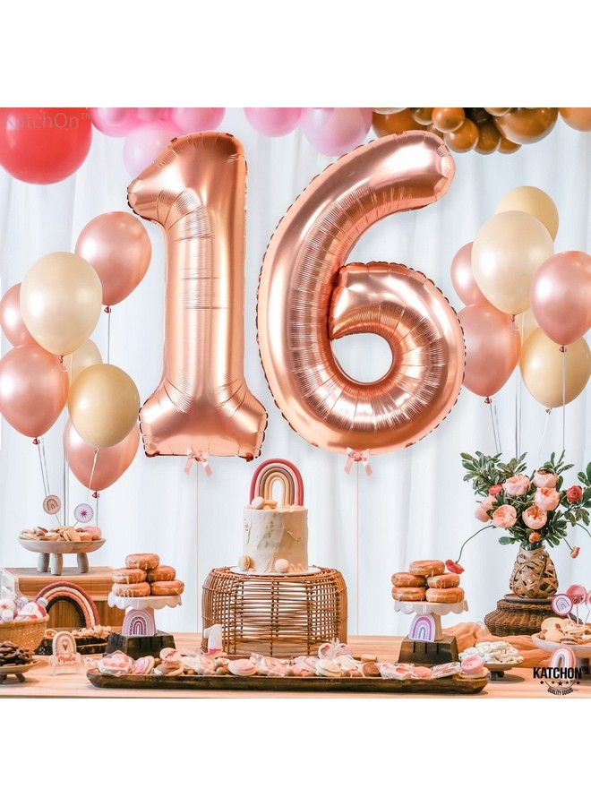 KATCHON Giant Rose Gold 16 Balloon Numbers 40 Inch ; Number 16 Balloons For Sweet 16 Birthday Decorations For Girls ; Rose Gold 16Th Birthday Decorations For Girls ; Sweet 16 Balloons Sweet 16 Decorations - Image 4