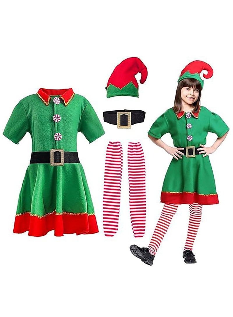 Elf Costume Dress for Girls Elf Dress Up Costume for Kids Cosplay Costume with Hat Sock Belt  - Image 1