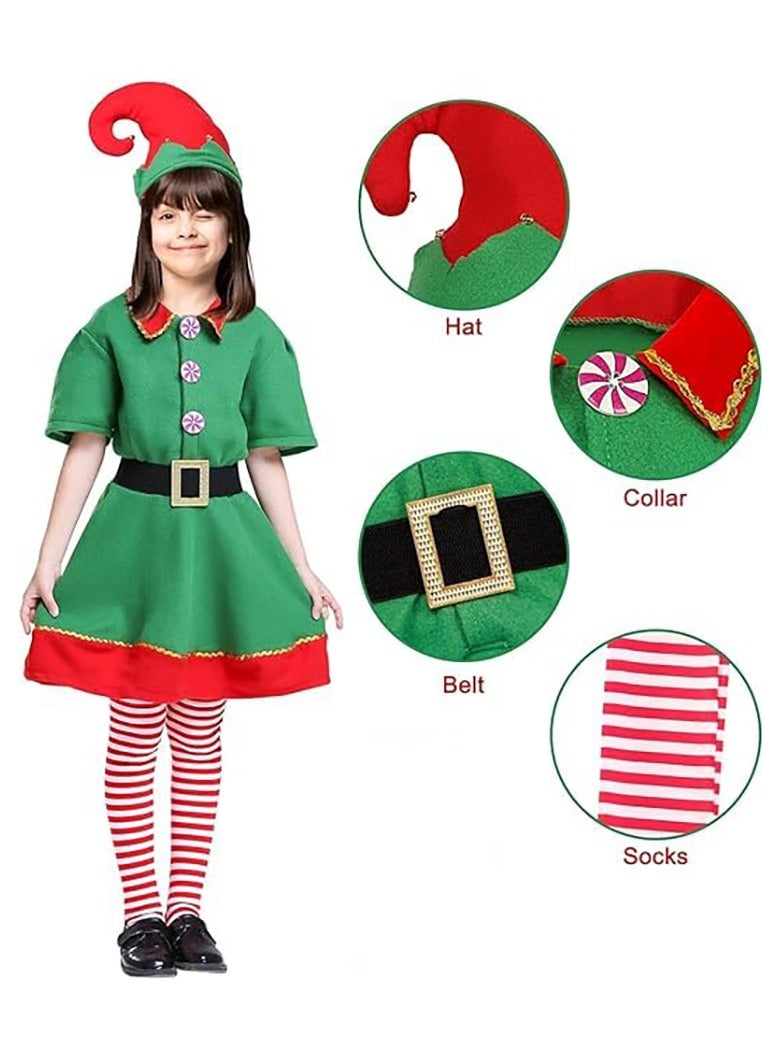 Elf Costume Dress for Girls Elf Dress Up Costume for Kids Cosplay Costume with Hat Sock Belt  - Image 2