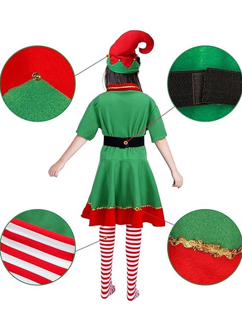 Elf Costume Dress for Girls Elf Dress Up Costume for Kids Cosplay Costume with Hat Sock Belt  - Image 3