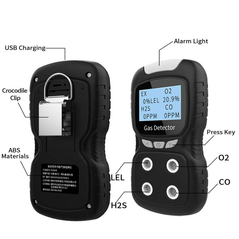 XLA Alert Portable Gas Detector, Gas Clip 4 Gas Monitor Meter Tester Analyzer, Rechargeable LCD Display Sound Light Shock Air Quality Tester, 2 Year Detectorâ€¦ - Image 4