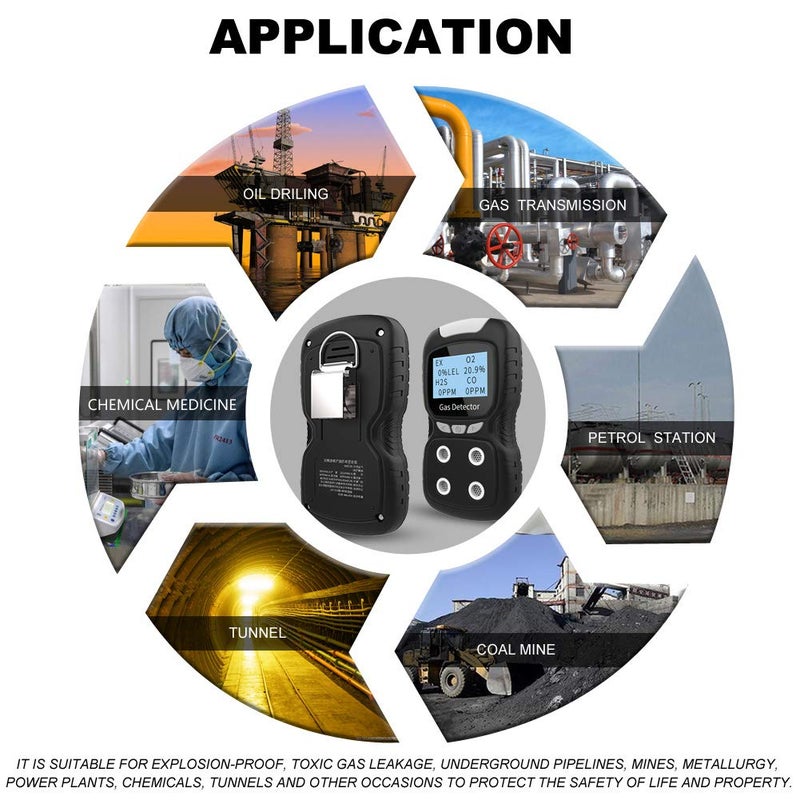 XLA Alert Portable Gas Detector, Gas Clip 4 Gas Monitor Meter Tester Analyzer, Rechargeable LCD Display Sound Light Shock Air Quality Tester, 2 Year Detectorâ€¦ - Image 5