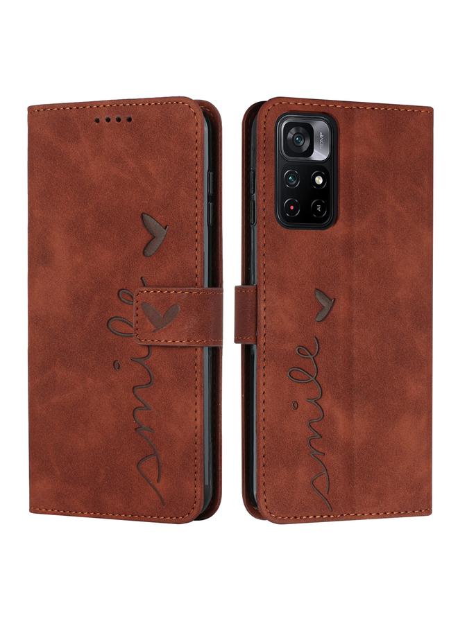 The Bros Case For Xiaomi Redmi Note 11 5G Skin Feel Heart Pattern Leather Phone Case