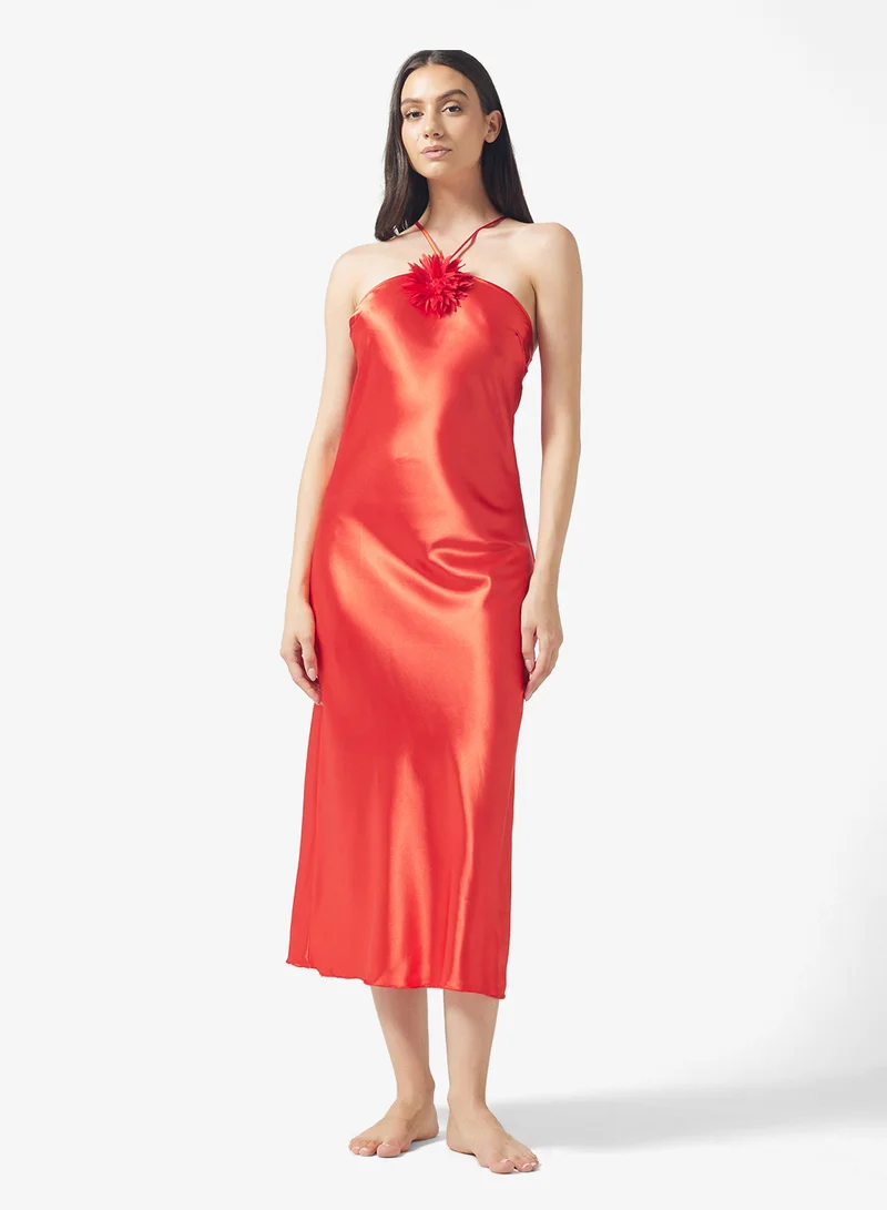 ELLA Halter Neck Night Dress With 3D Floral