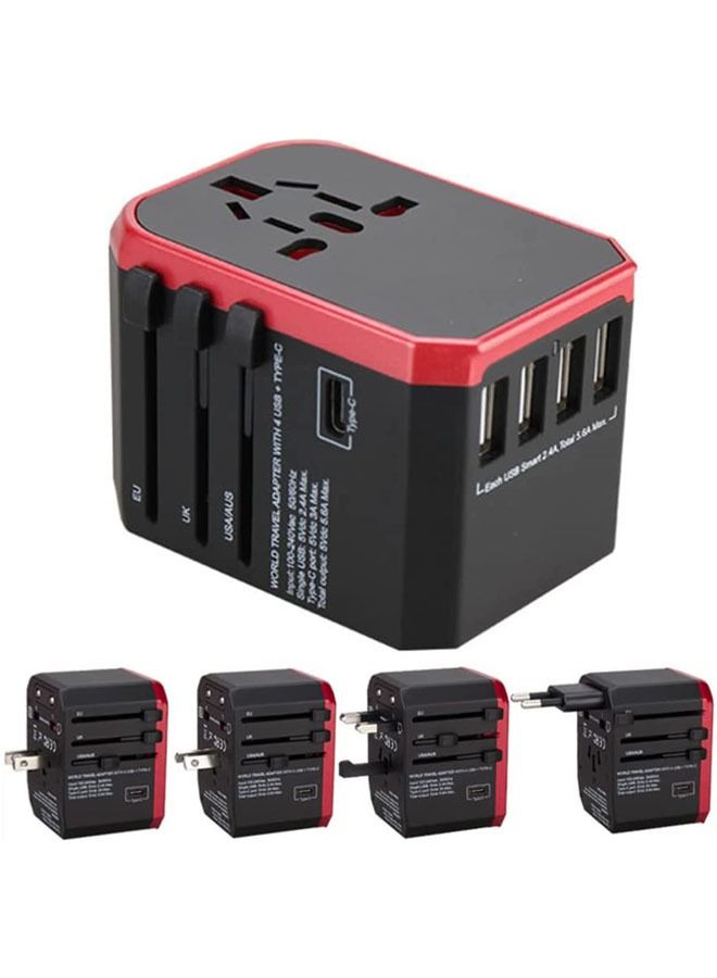 Universal Travel Adapter, USB Worldwide Charger Power Adapter, International Wall Charger AC Plug Adaptor with 5.6A Smart Power and 3.0A USB Type-C for USA EU UK AUS ( W/Storage Bag)  - Image 1