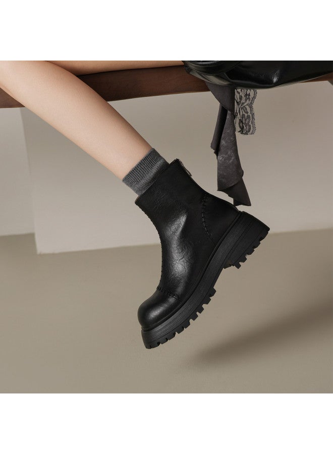 AME Retro Stitched Thick-sole Ankle Boots 2025 Autumn/winter New Comfortable Versatile Back-zip Chelsea Boots For Women - Image 4
