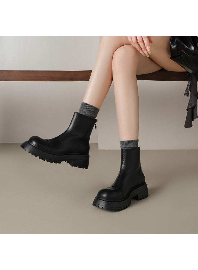 AME Retro Stitched Thick-sole Ankle Boots 2025 Autumn/winter New Comfortable Versatile Back-zip Chelsea Boots For Women - Image 5