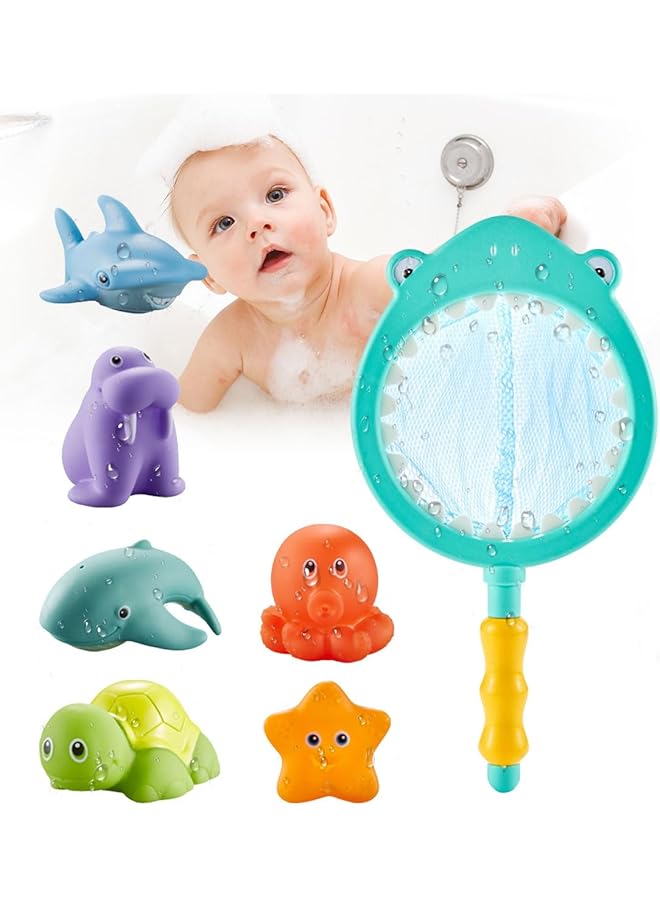 ECVV 7Pcs Baby Bath Toys Toddler Bathtub Toys Water Spraying Floating Animals Shark Fishing Net Multicolor Pvc & Abs Unisex Age 0 3 - Image 1