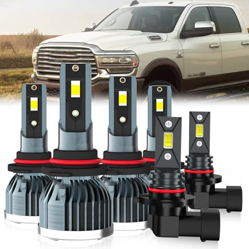 QIPEIZSP Fit For Dodge Ram 1500 2500 3500 With Projector 2016-2018 Light Bulbs, 9005 High Beam Low Beam + 9145 Fog Light Bulb, 6-Pack - Image 1
