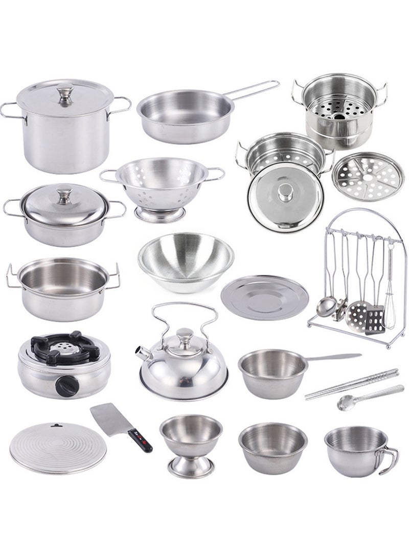29-Piece Steamer + Rack Set, Mini Kitchen Role Play Accessories, Small Size Stainless Steel Cookware, Cooking Utensils, Toy Pots, Educational Toys For Kids, Toddlers, Boys And Girls - Image 1