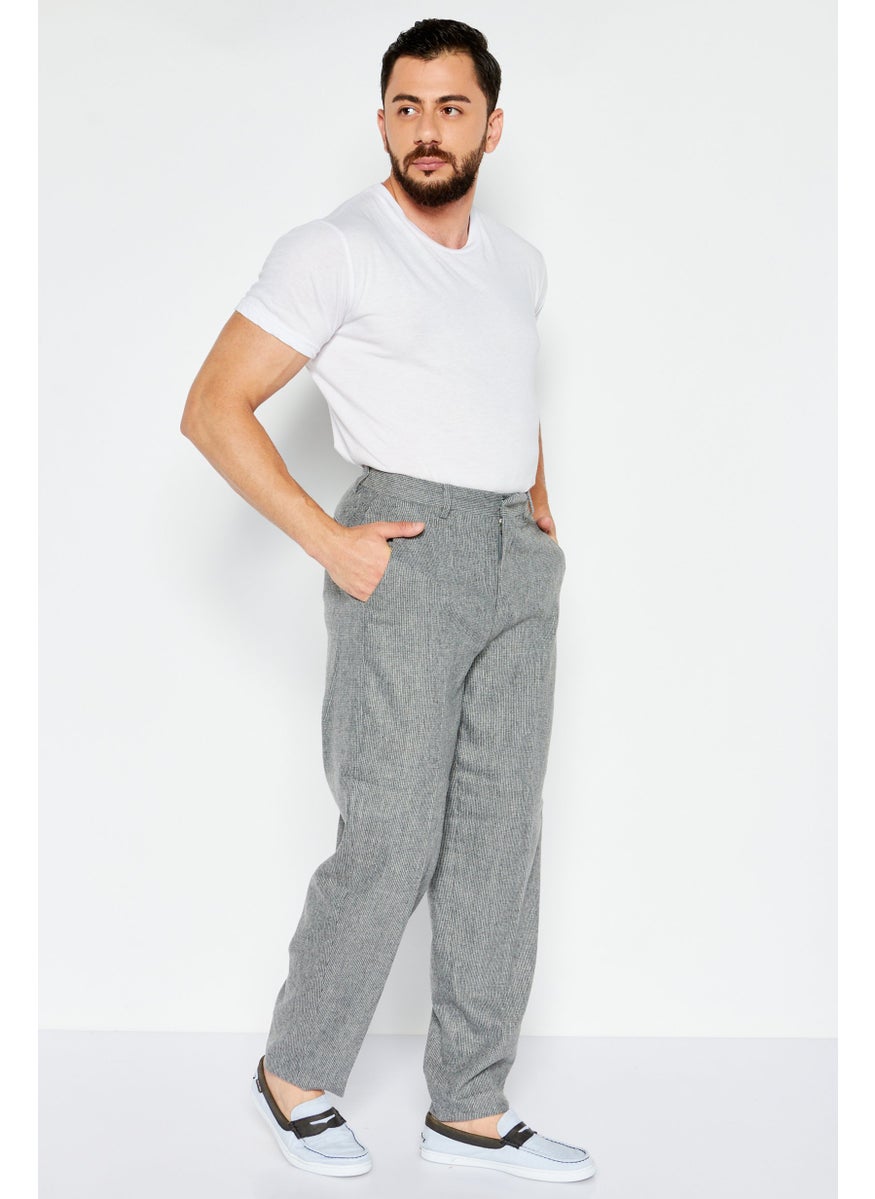 Asos Design - Men Oversized Textured Wool Tapered Pants, Grey - Image 1
