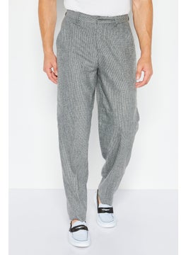 Men Oversized Textured Wool Tapered Pants, Grey