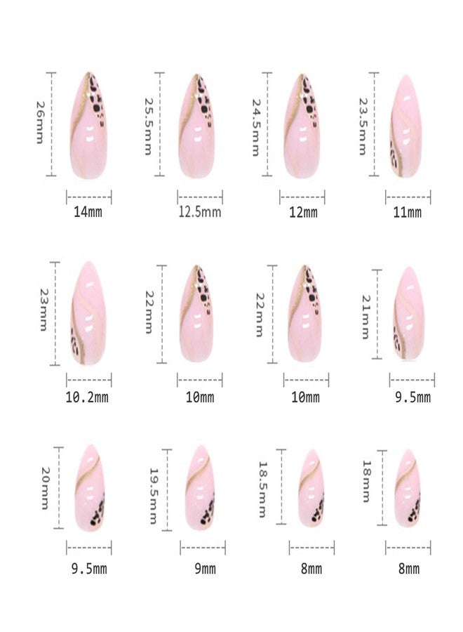 Vezocim Almond Shape Press-on Nails, 24Pcs Full Cover Reusable False Nails Kit, Acrylic Pink Glossy Finish, Leopard Print, French Style, Medium Length, W236 - Image 4