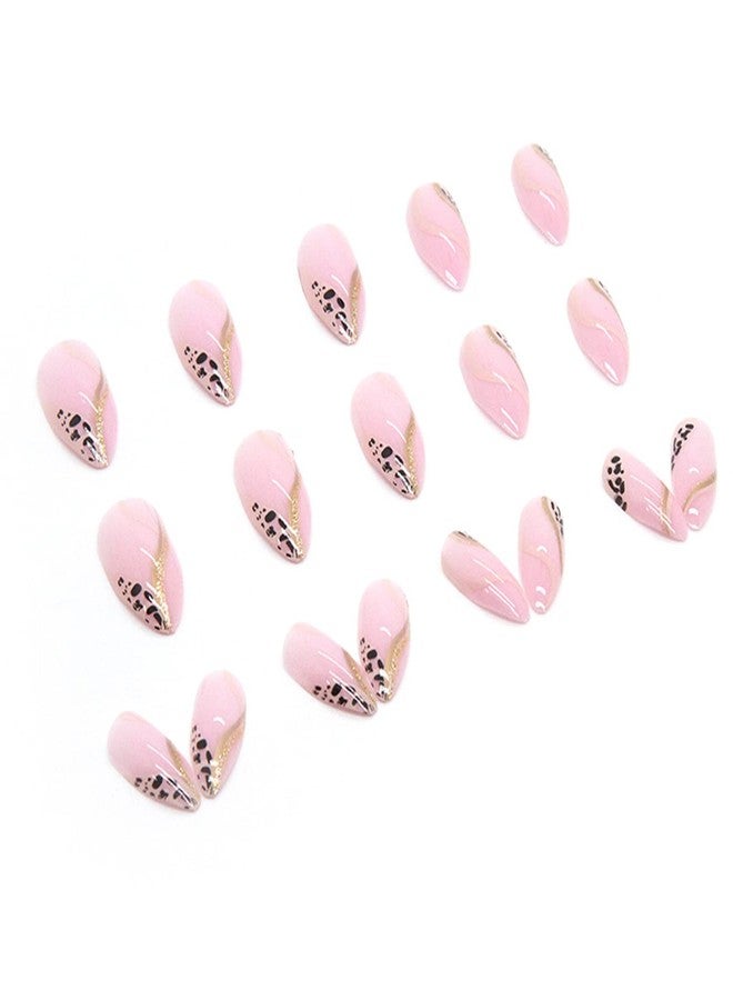 Vezocim Almond Shape Press-on Nails, 24Pcs Full Cover Reusable False Nails Kit, Acrylic Pink Glossy Finish, Leopard Print, French Style, Medium Length, W236 - Image 5