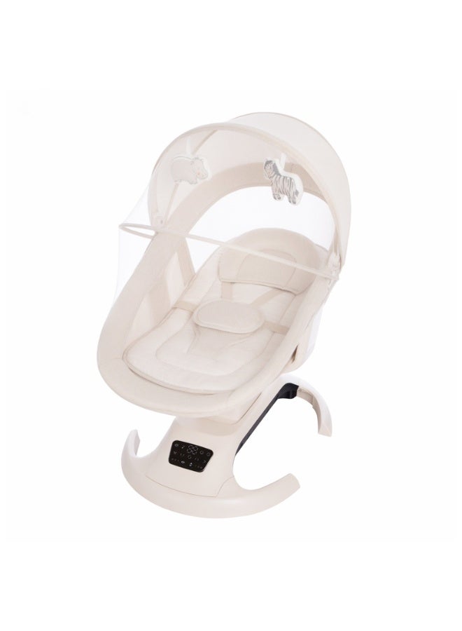 Mastela Smart Electric Baby Rocking Chair, 360° Rotation, Bluetooth, Multiple Speed ​​Levels, with Mosquito Net and Safety Belt, Beige - Image 1