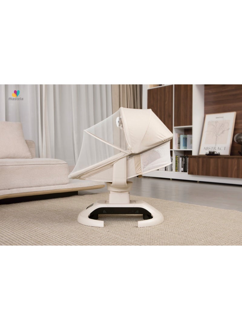 Mastela Smart Electric Baby Rocking Chair, 360° Rotation, Bluetooth, Multiple Speed ​​Levels, with Mosquito Net and Safety Belt, Beige - Image 3