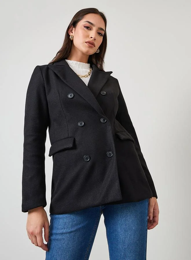 Styli Regular Fit Double Breasted Wool Like Blazer