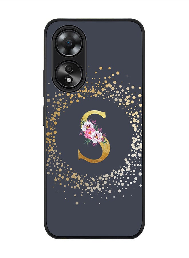 Stylizedd Rugged Black edge case for Oppo A58 4G, Slim fit Thin Cover- Custom Monogram Initial Letter Floral Pattern Alphabet-S  (Grey ) - Image 1