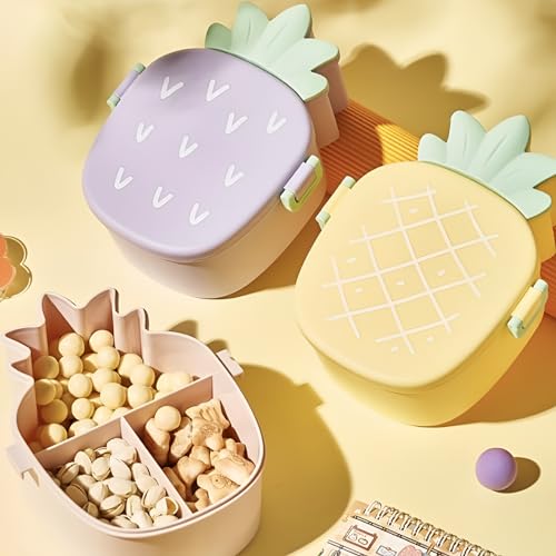 Oblivion Cute Pineapple Shaped Kids Lunch Box, Fun, Eco-Friendly Bento Container with Microwave-Safe Fork, Spoon and Snack Storage for School or Office (Pack of 1, Plastic) - Image 2