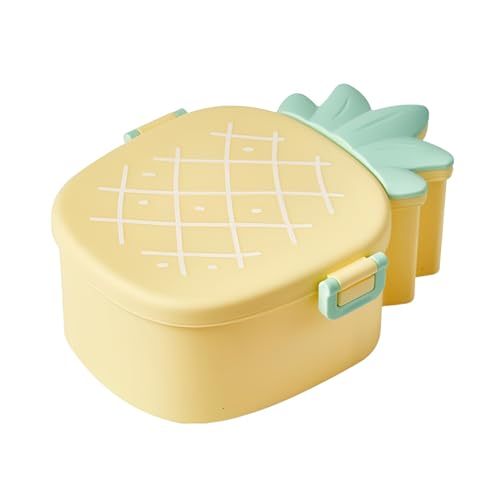 Oblivion Cute Pineapple Shaped Kids Lunch Box, Fun, Eco-Friendly Bento Container with Microwave-Safe Fork, Spoon and Snack Storage for School or Office (Pack of 1, Plastic) - Image 1
