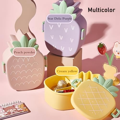 Oblivion Cute Pineapple Shaped Kids Lunch Box, Fun, Eco-Friendly Bento Container with Microwave-Safe Fork, Spoon and Snack Storage for School or Office (Pack of 1, Plastic) - Image 4