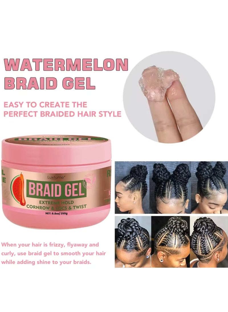 Luxfume 250g Braid Gel Watermelon Scent xtreme Hold Braids Gel for Cornrow Locks and Twist Braiding Gel with Rosemary Oil and Rice Water Frizz Control High Shine and Edge Control Braid Styling Gel  - Image 4