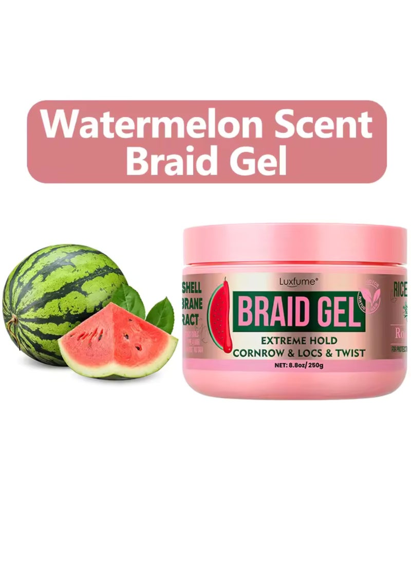 Luxfume 250g Braid Gel Watermelon Scent xtreme Hold Braids Gel for Cornrow Locks and Twist Braiding Gel with Rosemary Oil and Rice Water Frizz Control High Shine and Edge Control Braid Styling Gel  - Image 2