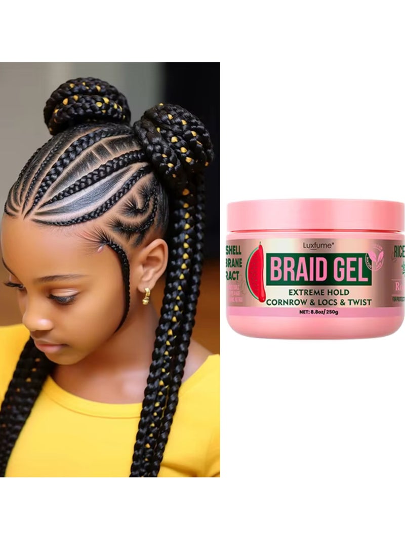 Luxfume 250g Braid Gel Watermelon Scent xtreme Hold Braids Gel for Cornrow Locks and Twist Braiding Gel with Rosemary Oil and Rice Water Frizz Control High Shine and Edge Control Braid Styling Gel  - Image 3