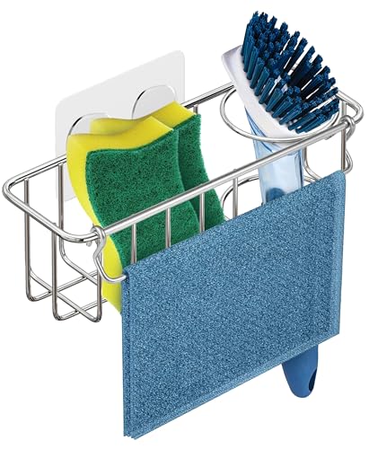 KESOL RustProof Sponge Holder Caddy for Kitchen Stainless Steel Organizer Brush Holder 304 Accessories Suction Cup Adhesive