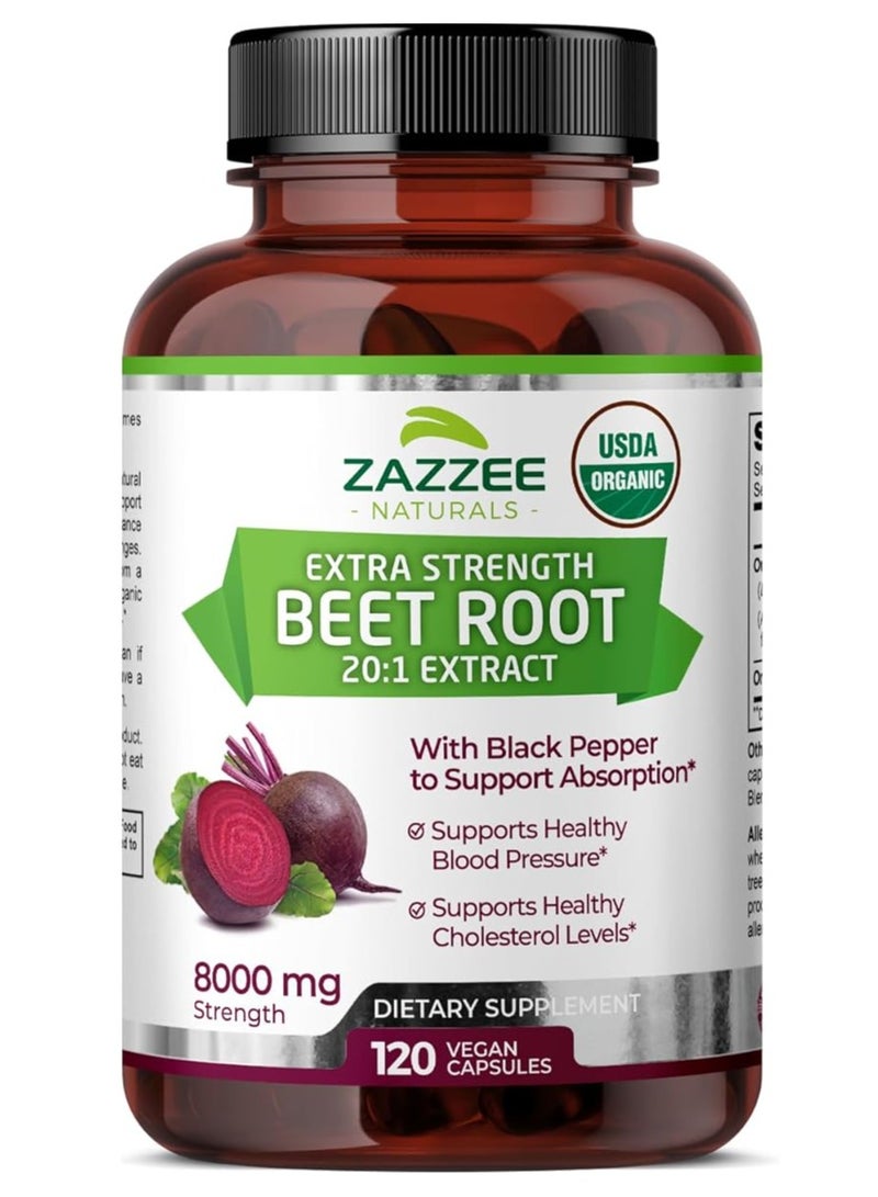 Zazzee Organic Beet Root 8000 mg Strength 201 Extract, 120 Vegan Quick Release Capsules