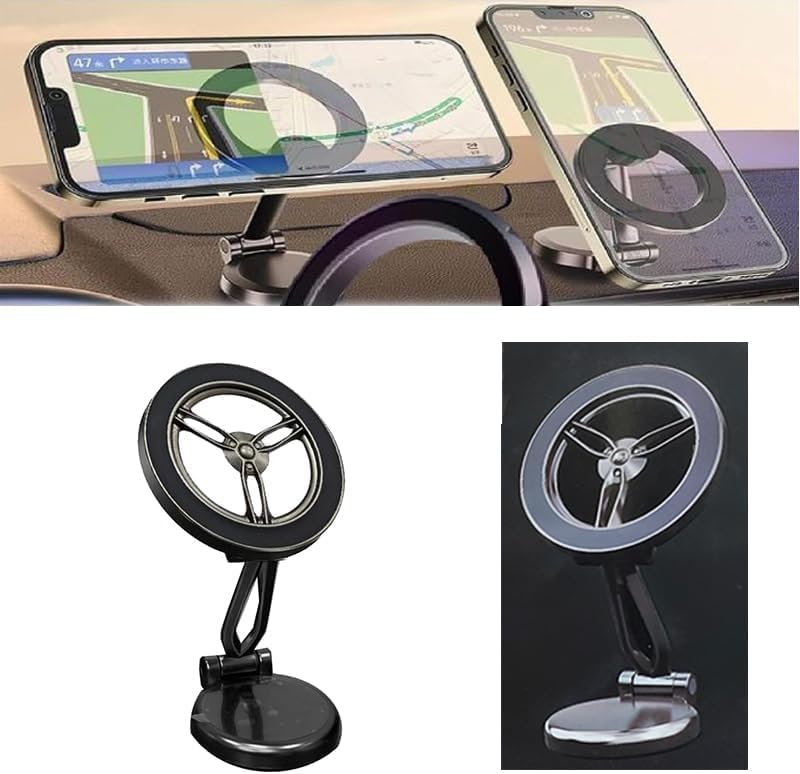 AutoRio Magnetic Foldable Alloy Car Phone Holder, Adjustable and Foldable, Universal Stable Strong Not Shaking - Image 2