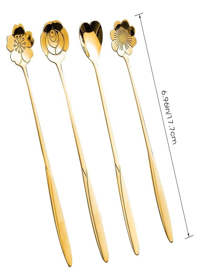 Japak 4 Pcs Golden Coffee Spoon Set – Stainless Steel Gold Flower Shape Dessert Spoons | Luxury Cutlery for Tea, Coffee, Ice Cream & Kitchen Tableware - Image 3