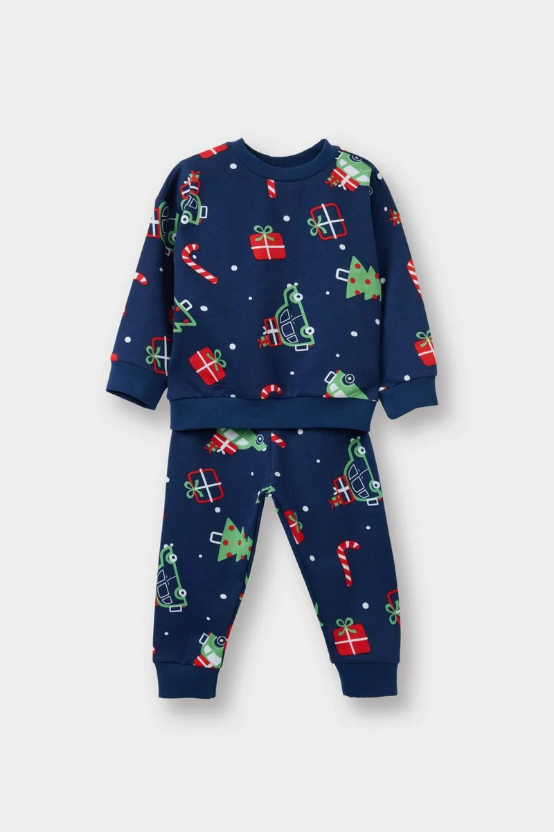 DeFacto Baby Boy Christmas Printed Thin Fabric 2 Piece Set